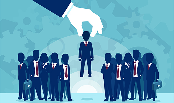 New job recruitment concept. Vector of a hand picking successful candidate business person